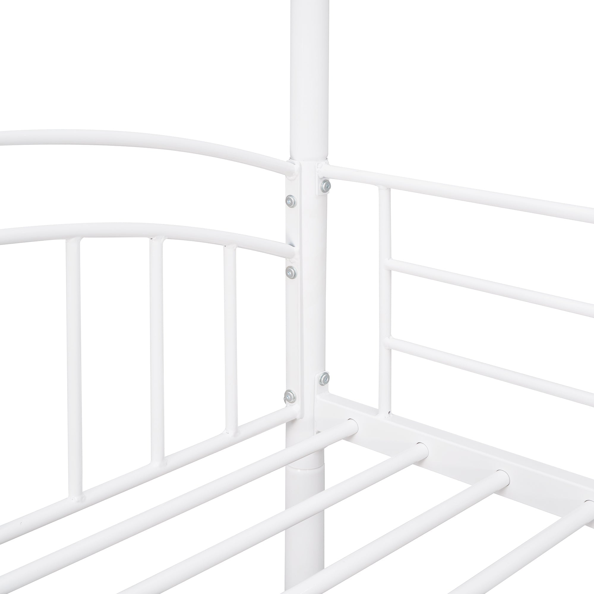 Twin Over Twin Metal Bunk Bed With Slide,Kids House Bed White