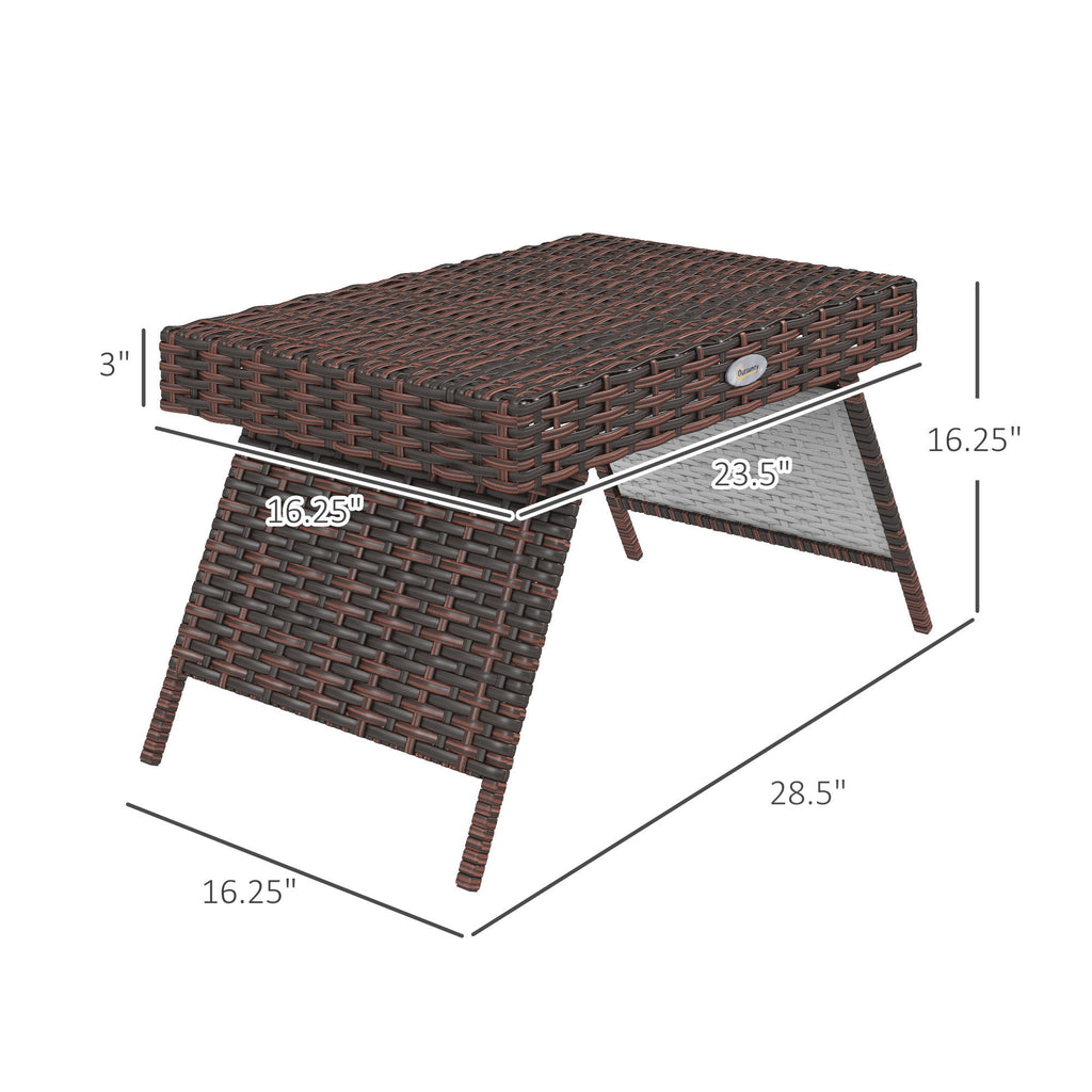 Outsunny Folding Rattan Side Table, Outdoor End Table, Hand Woven PE Rattan Coffee Table for Balcony, Backyard, Garden, Lawn, Courtyard, Brown