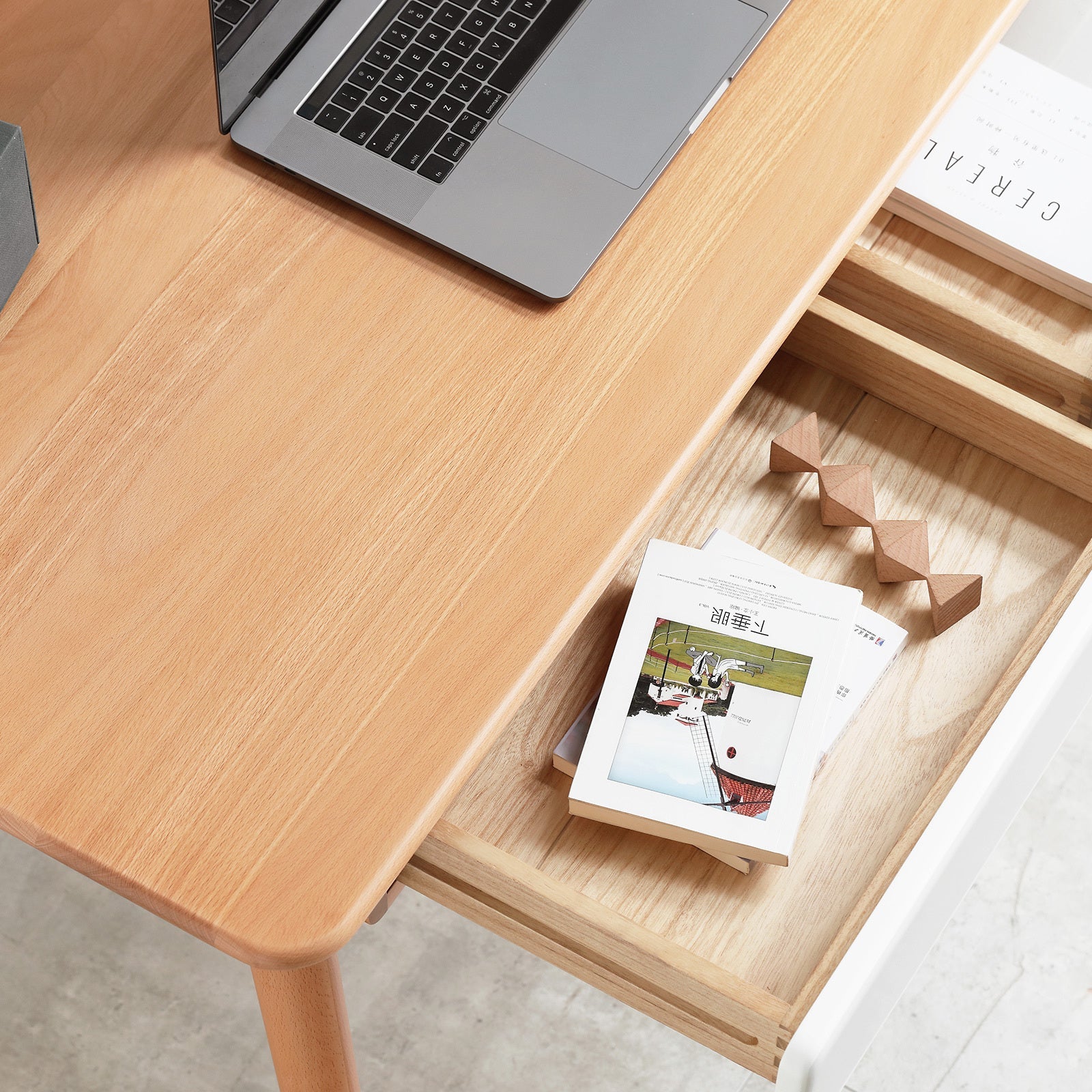 Modern Simple Style Solid Wood Computer Desk with 2 Drawers and Gap Design in Beech, 47''