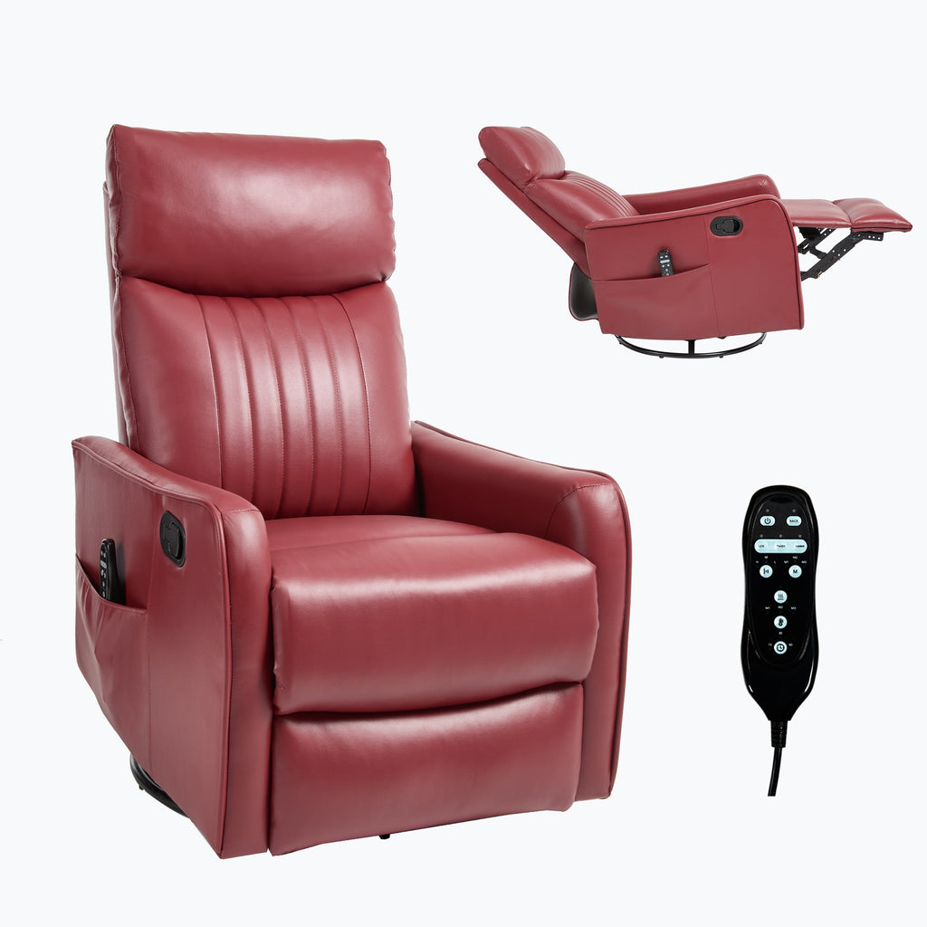 Red Faux Leather Heat Massage Manual Recliner Chair with Rocker and Swivel for Living Room