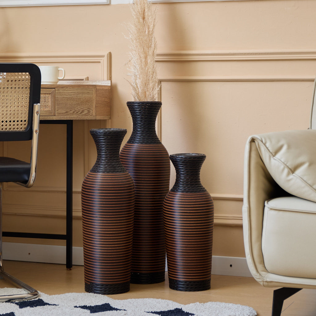 Desktop Vase, Brown Decorative Floor Vase, Classic and Neat Floor Vase, High Independent Flower Stand, Artificial Vine Vase, PVC Floor Vase, Home Decoration Flower Stand Set of 3 pieces
