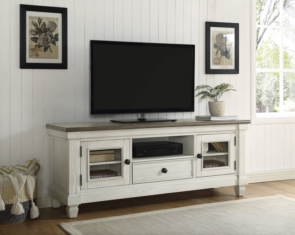 1pc TV Stand with Drawer Storage Cabinets Wooden Living Room Furniture, Antique White and Rosy Brown TV Console Table