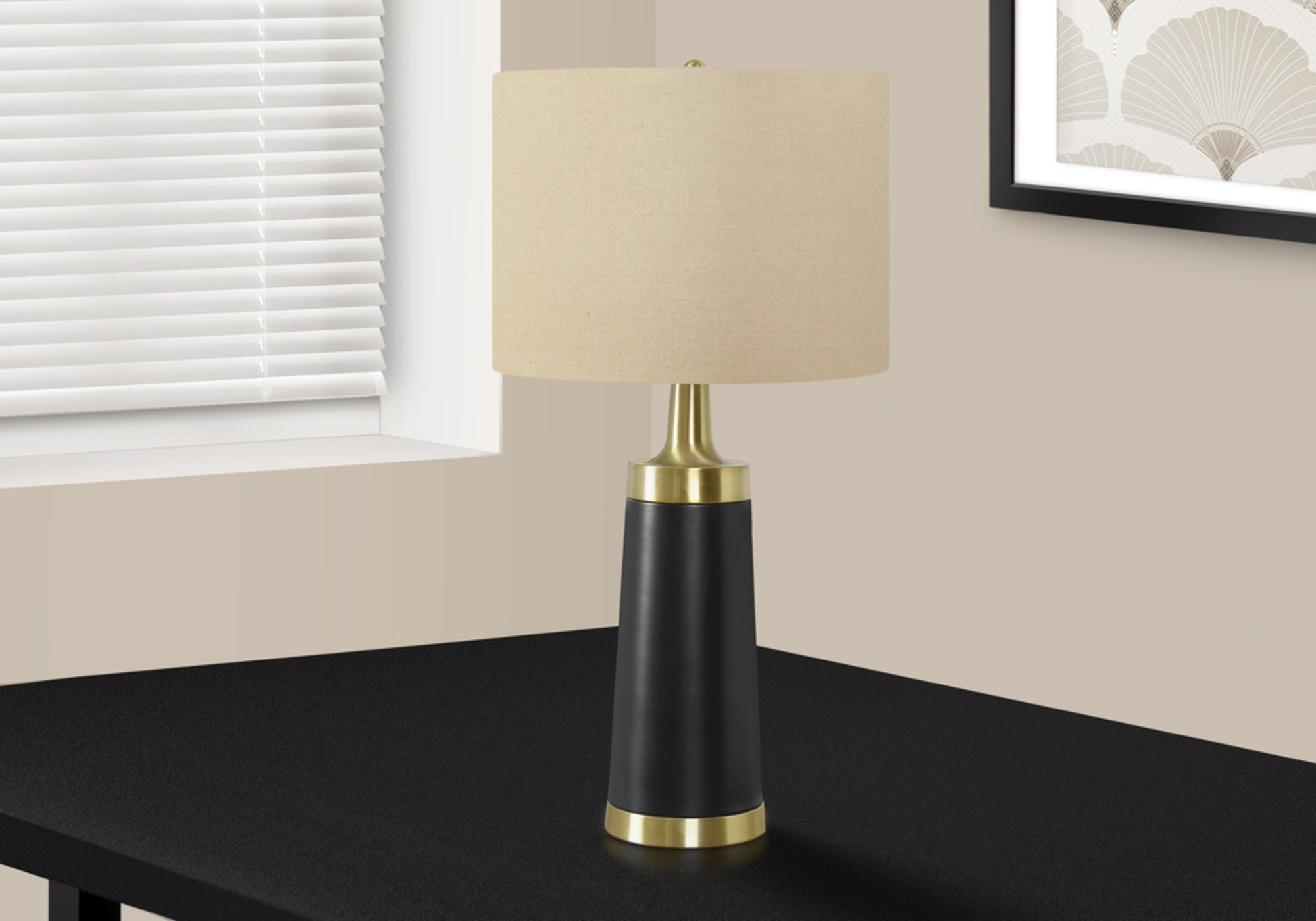 Lighting, 28'h, Table Lamp, Black Metal, Beige Shade, Contemporary