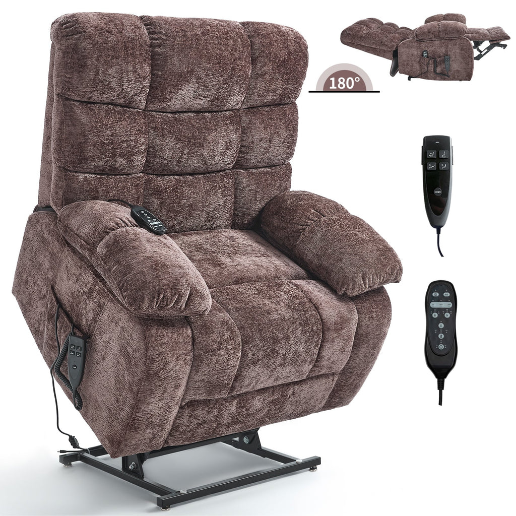 Lift Recliner Chair Heat Massage Dual Motor Infinite Position Up to 350 LBS Large Electric Power Lift Recliners with Power-Remote, Medium-firm and Heavy duty, Brown