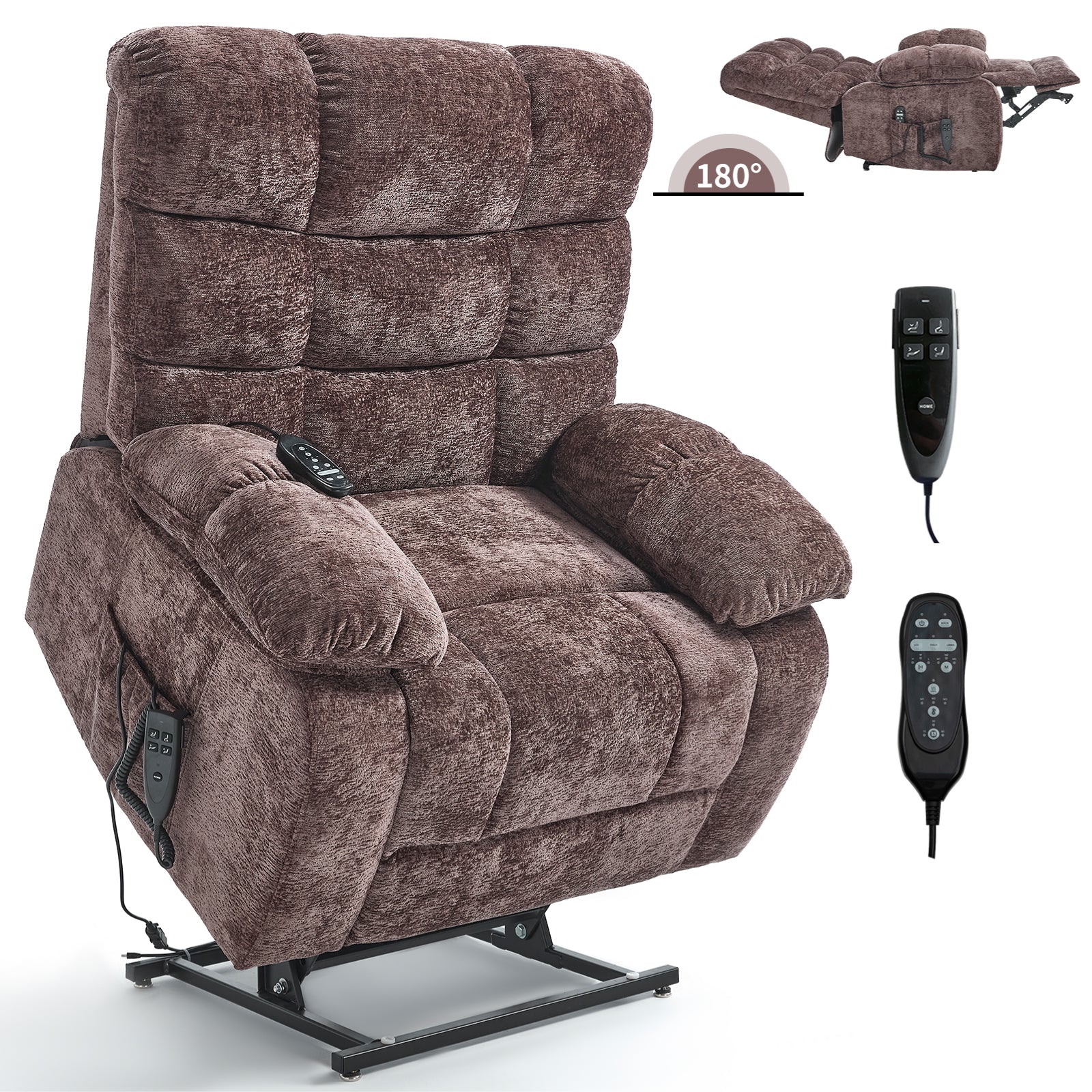 Lift Recliner Chair Heat Massage Dual Motor Infinite Position Up to 350 LBS Large Electric Power Lift Recliners with Power-Remote, Medium-firm and Heavy duty, Brown