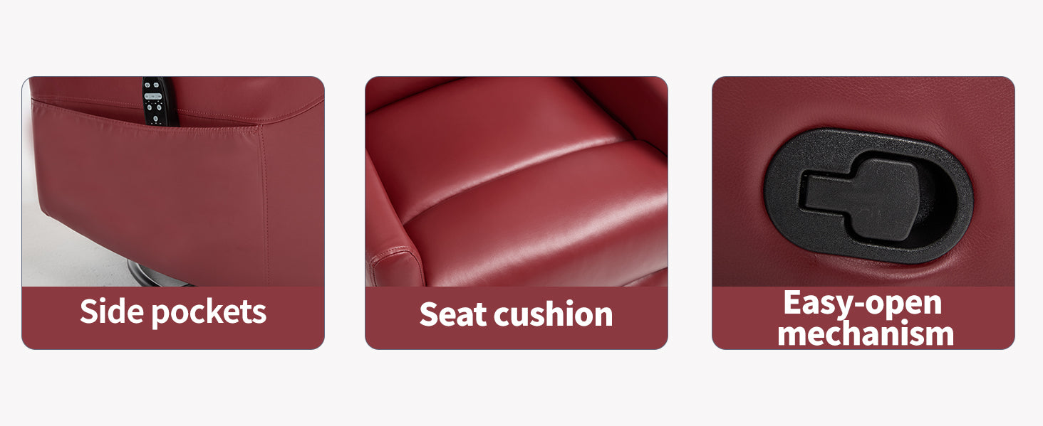 Heat Massage Manual Recliner Chair with Rocker and Swivel in Fabric for Living Room, Red