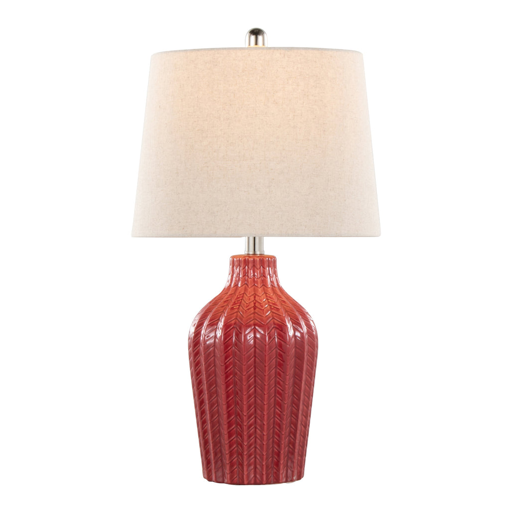 Rockwell 23' Contemporary Ceramic Table Lamp in Glossy Brick Red Ceramic, Polished Nickel and Natural Linen Shade from Grandview Gallery by LumiSource - Set of 2