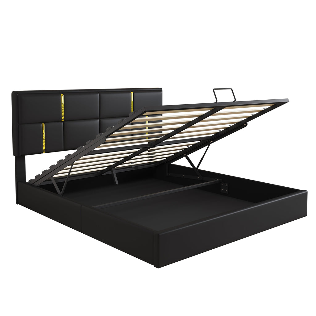 2-Pieces Bedroom Sets,Queen Size Upholstered Platform Bed with Hydraulic Storage System,Storage Ottoman with Metal Legs,Black(Old SKU:N733S207778B)