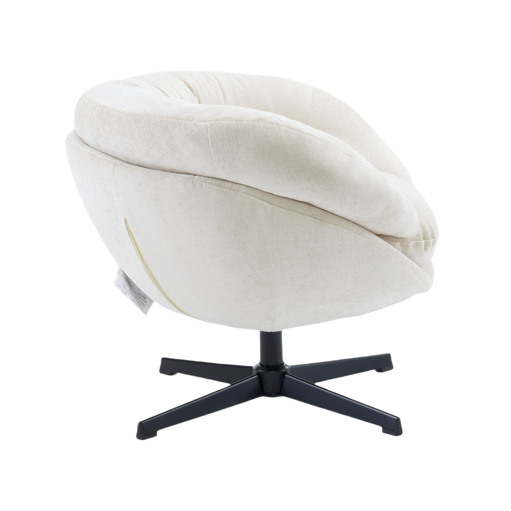 Modern Chenille Office Chair, 360° Swivel Club Chair/Accent Chair with Removable Cushion, Round Office Chair, Black Metal Base, Cotton Material, Living Room, Bedroom, Reading Corner, Office (Beige)