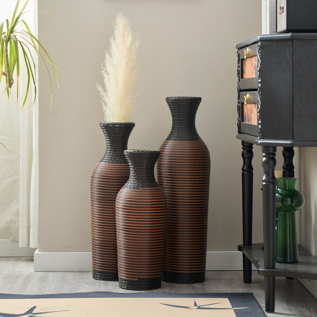 Desktop Vase, Brown Decorative Floor Vase, Classic and Neat Floor Vase, High Independent Flower Stand, Artificial Vine Vase, PVC Floor Vase, Home Decoration Flower Stand Set of 3 pieces