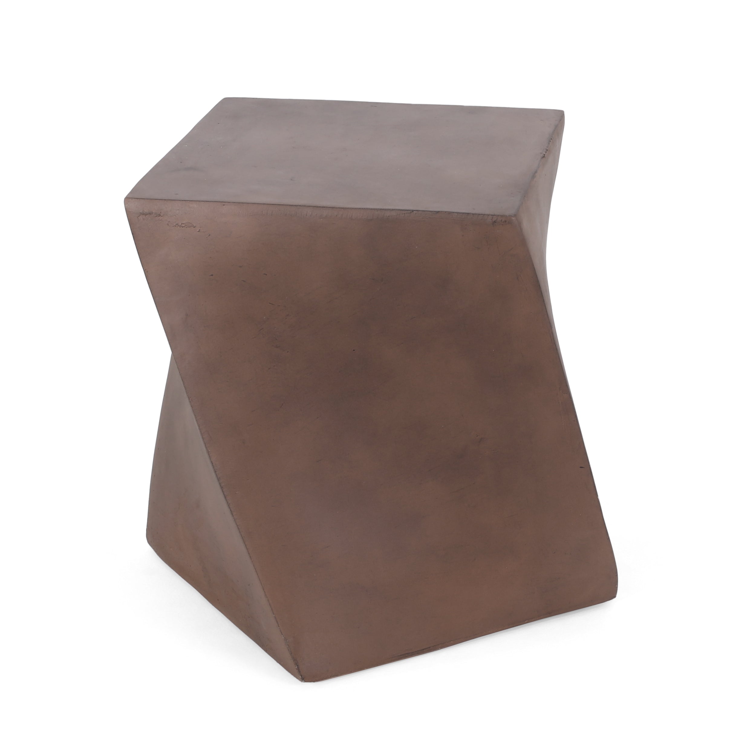 Modern Outdoor Lightweight Concrete Side Table with Abstract Design in Brown Magnesium Oxide, 21 x 21 x 18 Inches