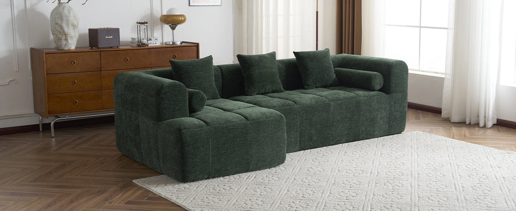 Modern Modular Sectional Sofa with Deep Seating, Green Chenille Fabric, 101.2'