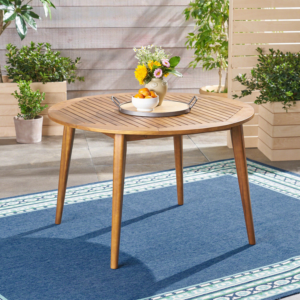 STAMFORD Modern Acacia Wood Dining Table with Straight Leg Base, Teak Finish, 47.25 Inches