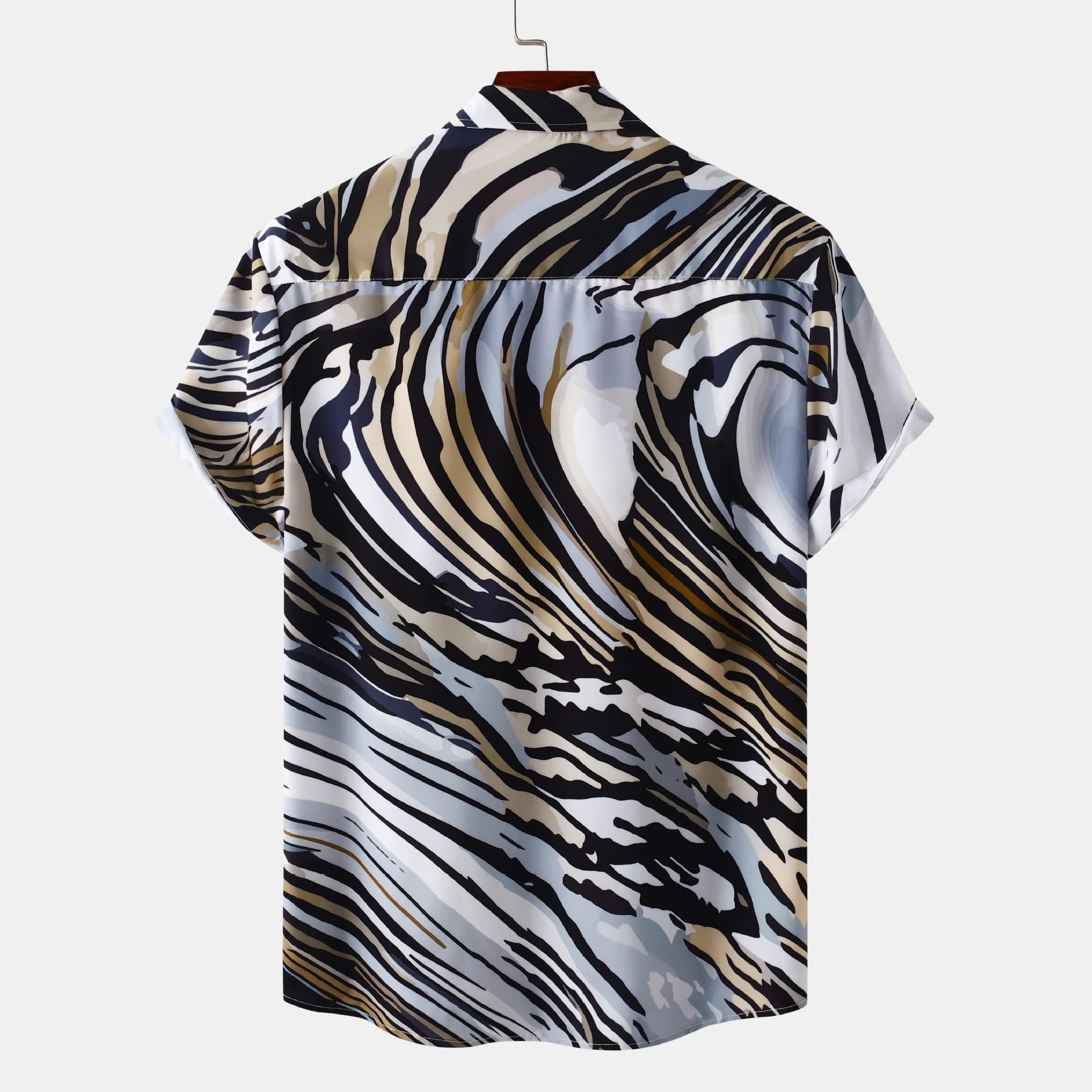 Abstract Tiger Print Short Sleeve Button-Up Shirt