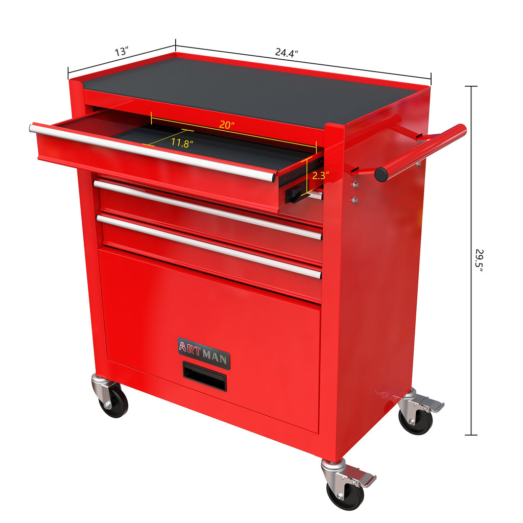 4 DRAWERS MULTIFUNCTIONAL RED TOOL CART WITH WHEELS