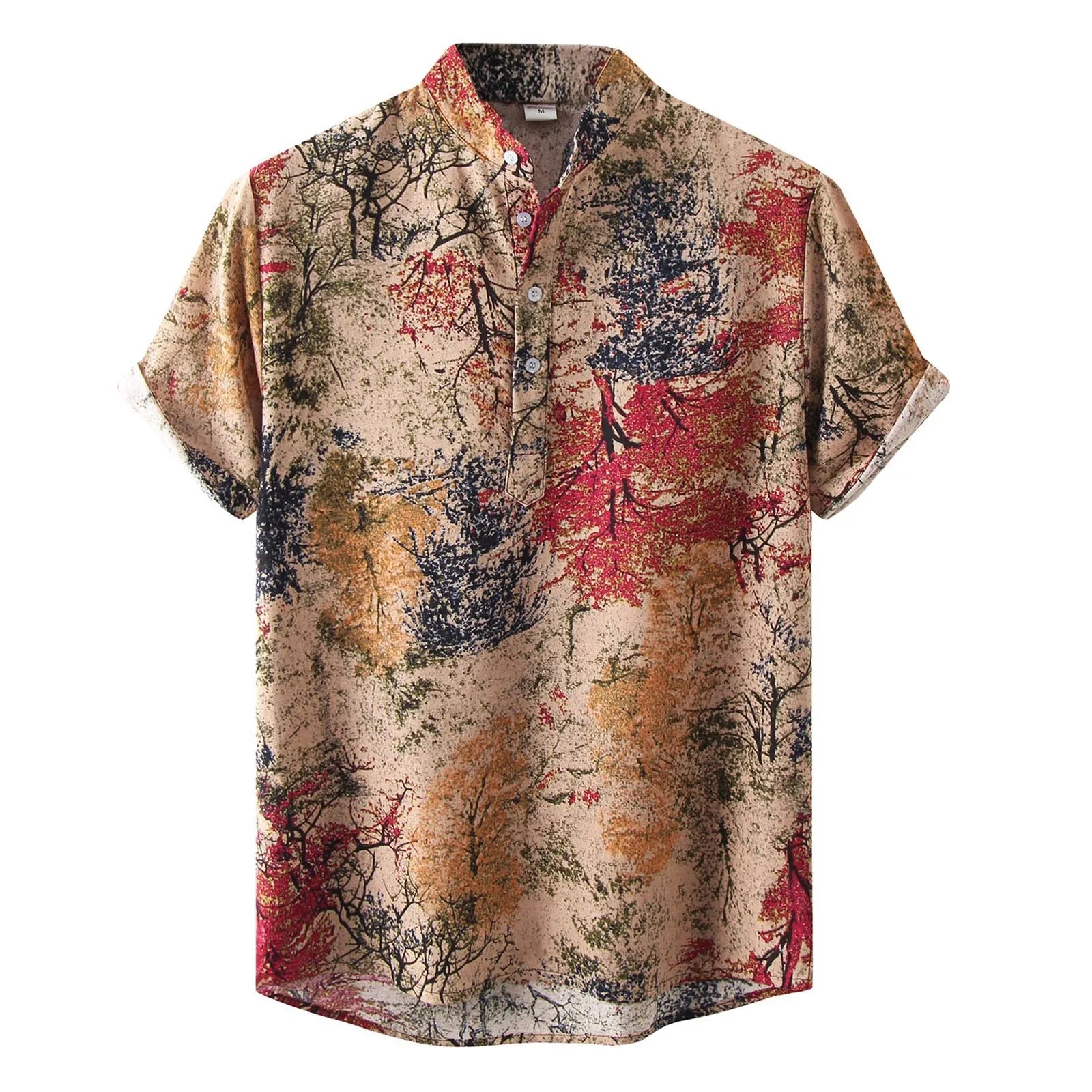 Printed Button Detail Short Sleeve Blouse