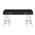 2 Drawers Writing Desk with Metal Base, Black High Gloss and Chrome