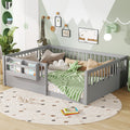 Full Floor bed with Heightened Fence and bookshelf ,Wood Floor Bed for Kids,Gray.