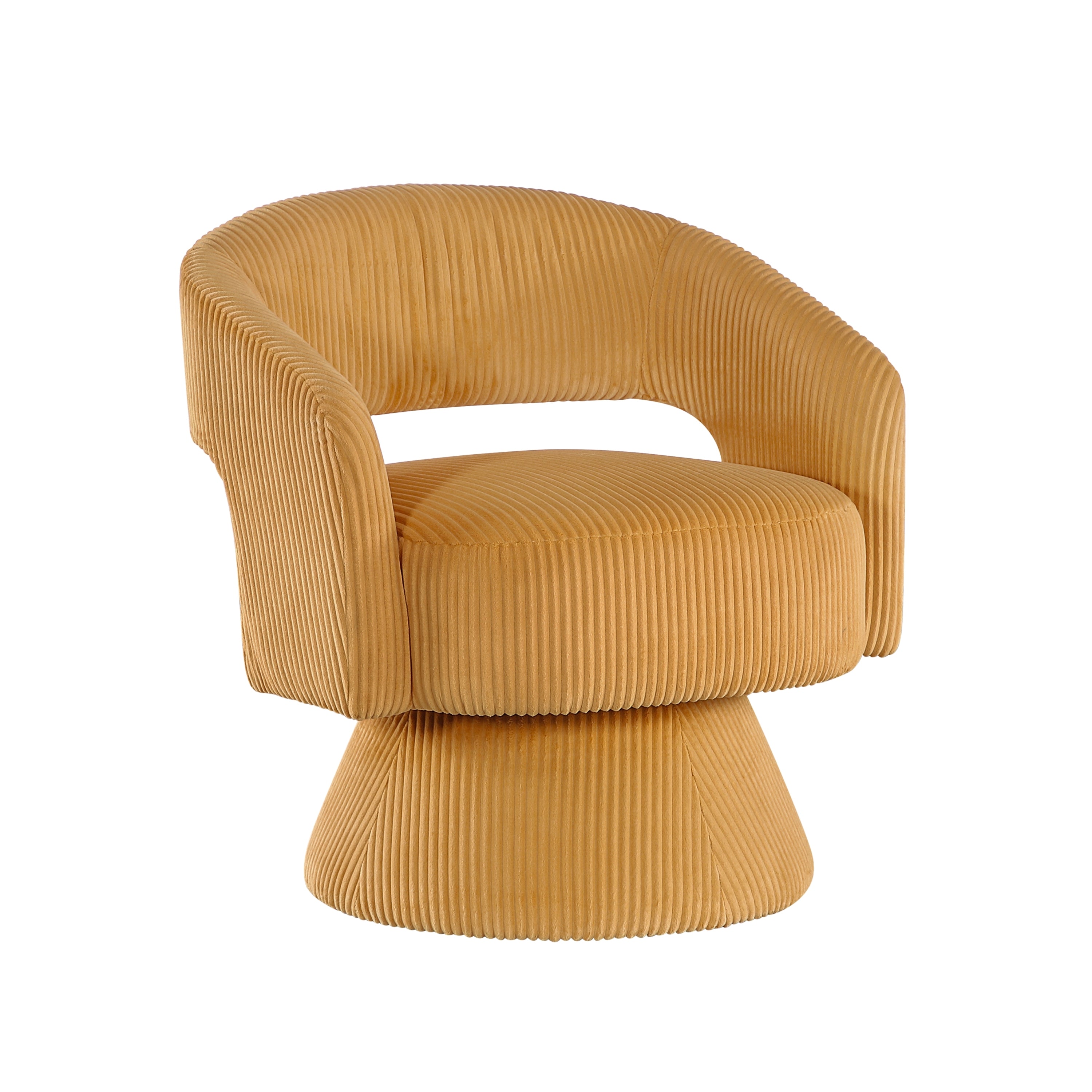 Modern Luxurious Swivel Accent Chair Yellow Soft Corduroy Upholstery Plush Seating Solid Wood Stylish Home Furniture 1pc