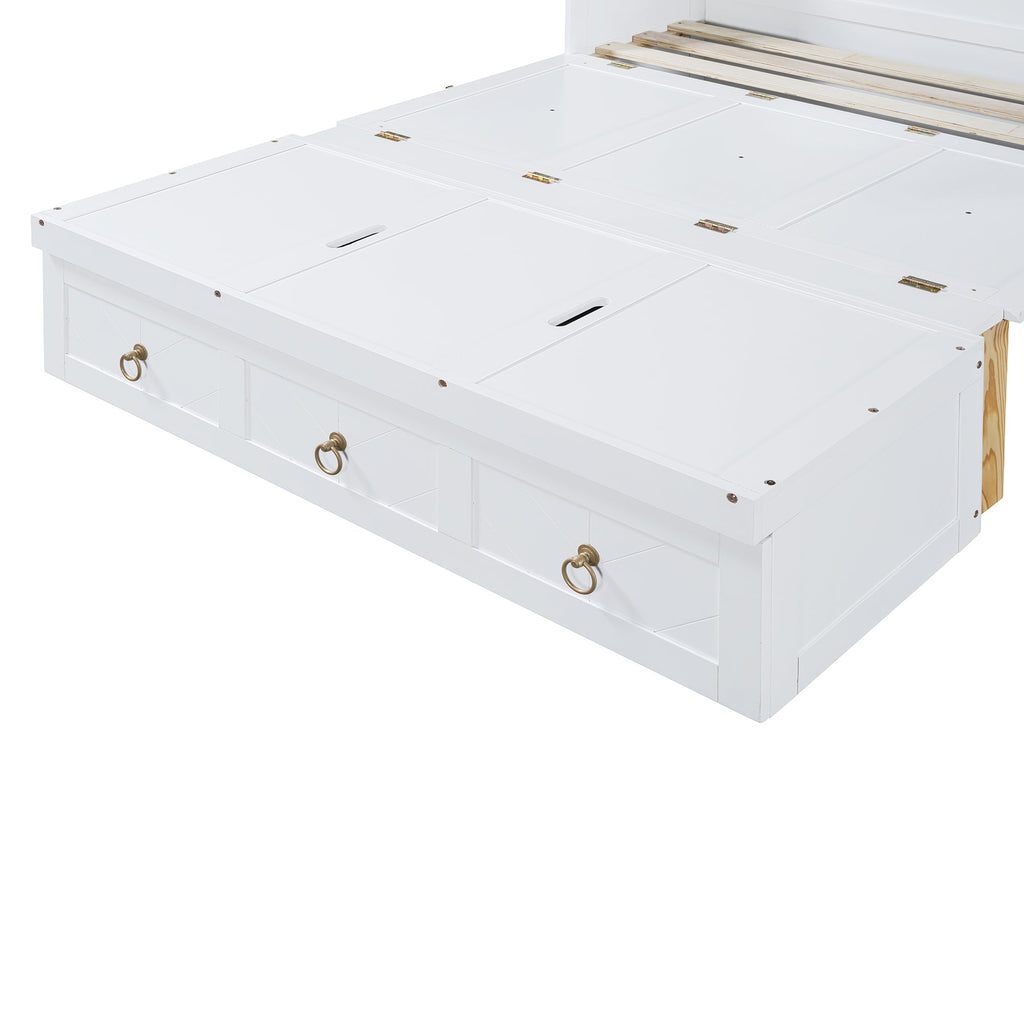 Full Size Murphy Bed with USB Port and a Large Drawer, White