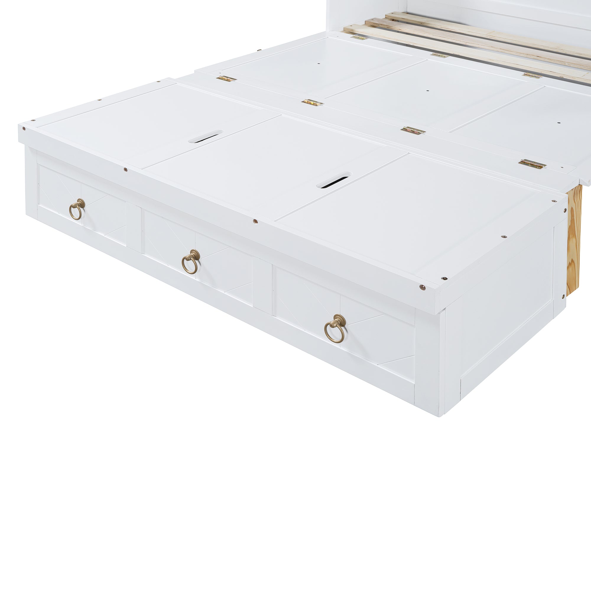 Full Size Murphy Bed with USB Port and a Large Drawer, White