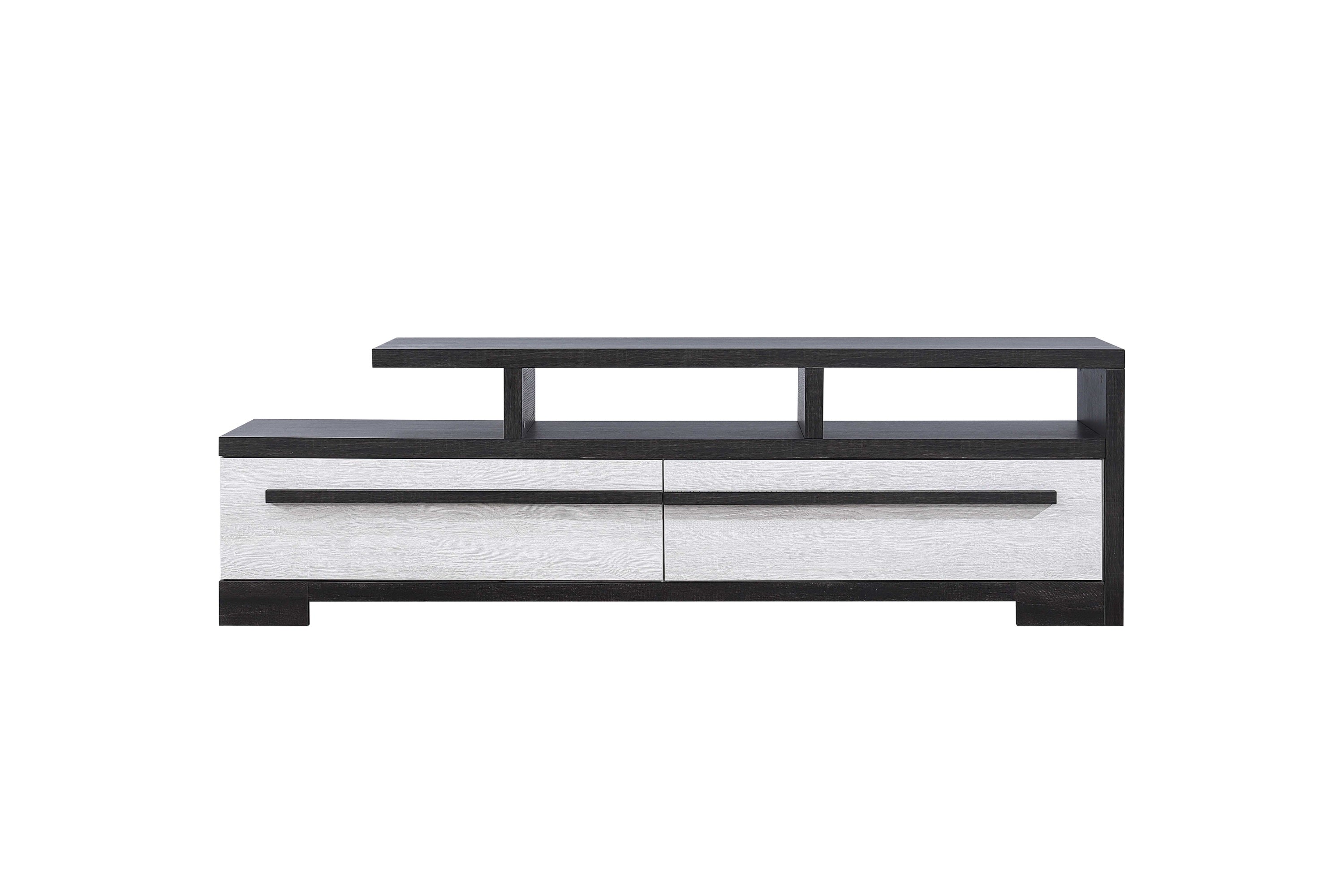 1pc Entertainment Console Modern Design Chalk Ebony Wood Finish Open Shelf Two Spacious Drawers TV Stand