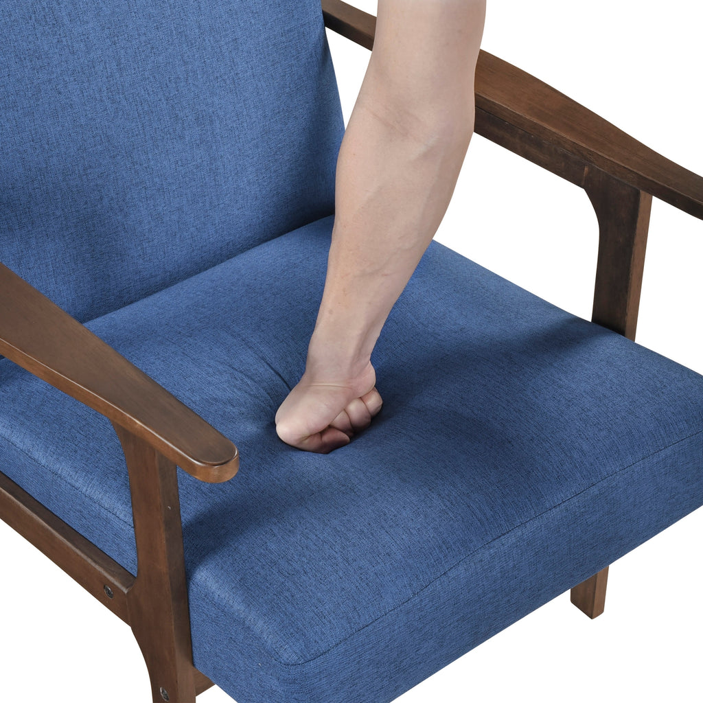 Modern Home Furniture Blue Fabric Upholstery 1pc Accent Chair Brown Finish Solid Rubberwood Contemporary Cushion Seat