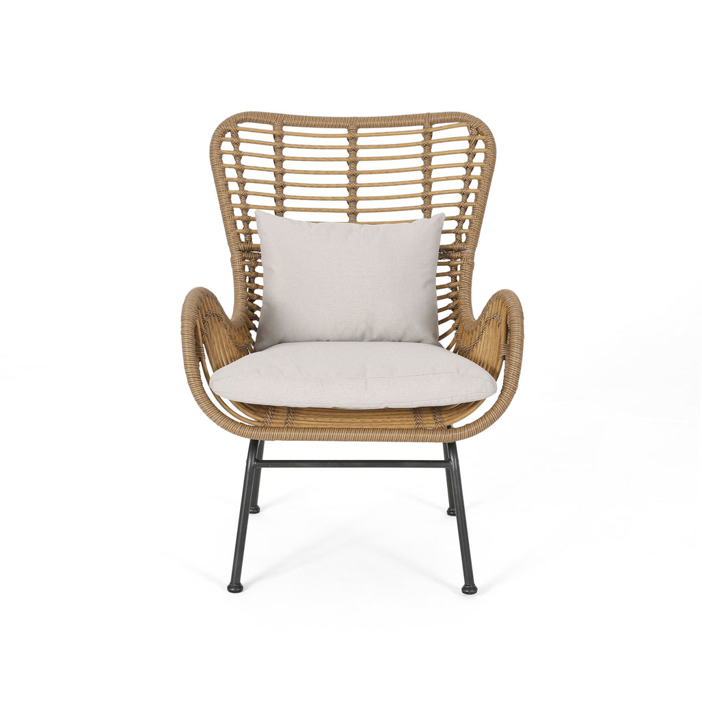 Outdoor Rattan Accent Chair with metal Legs, Brown