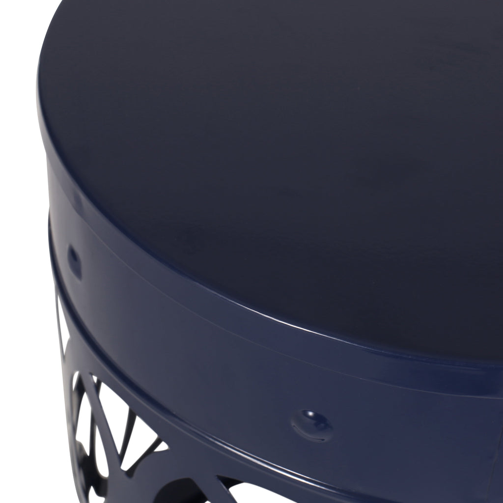 Contemporary Outdoor Metal End Table with Modern Design in Navy Blue Iron Material - Large Size