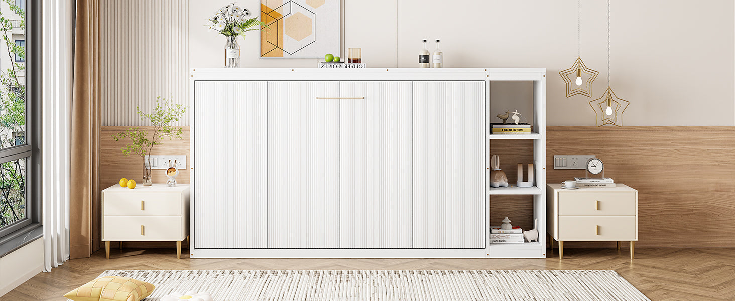 Twin Size Murphy Bed with Bookshelf, White