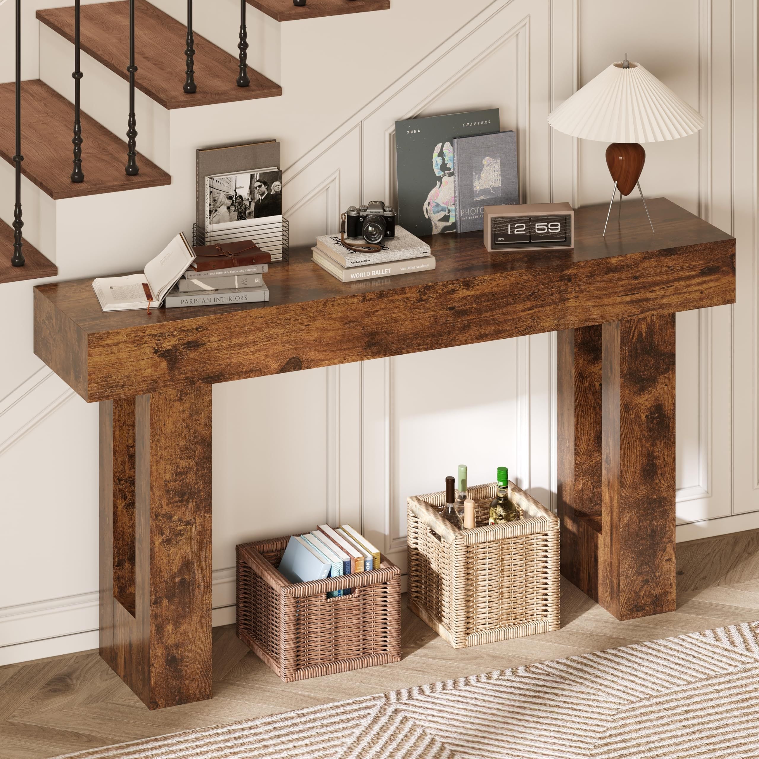 Farmhouse Entryway Table, 63-Inch Long Narrow Console Table Behind The Couch, Wooden Rectangular Sofa Table for Entrance, Hallway, Living Room (Rustic Brown)