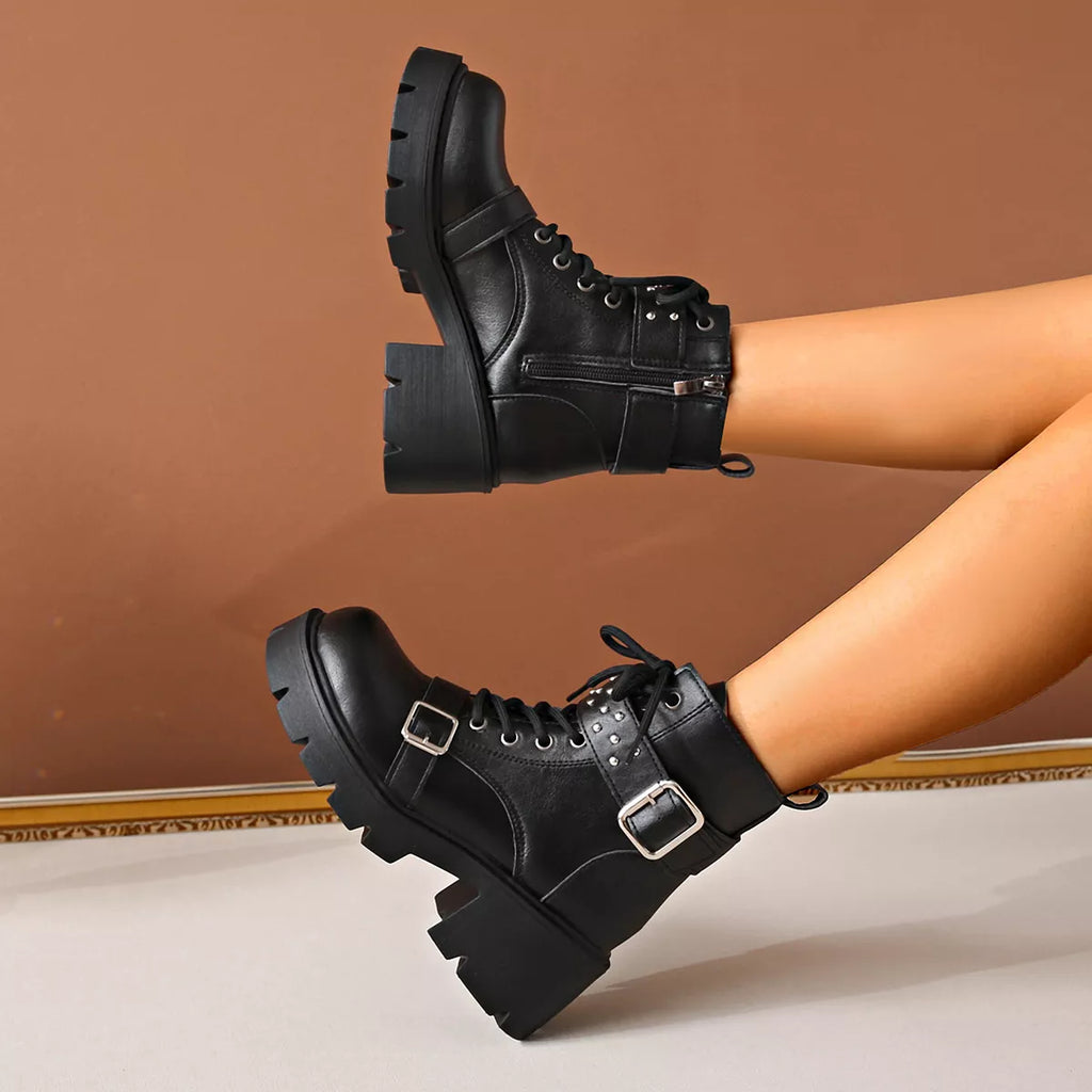 Round Toe Block Heels Boots