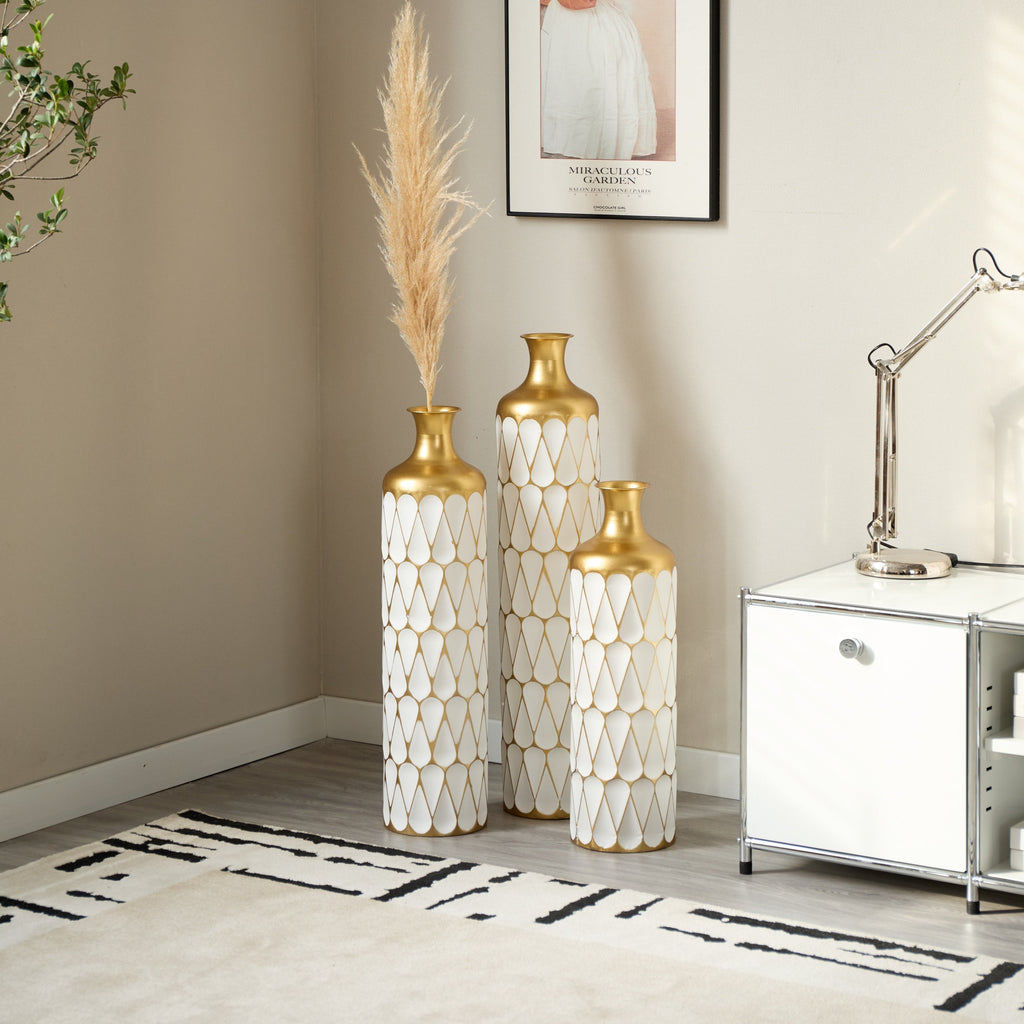 Floor Metal Vase Modern Style Decoration Home Droplet Shaped White Metal Vase 3-piece Set Gorgeous Home Decoration Large Glazed Metal Vase