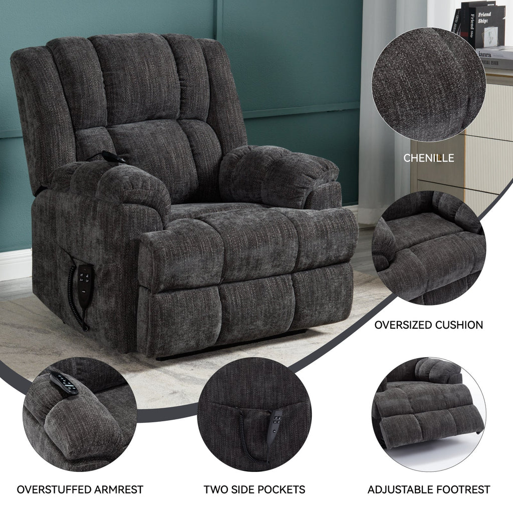 Dual Motor Heat Massage Infinite Position Up to 350 LBS Electric Power Lift Recliners with Power-Remote, Medium-firm and Heavy Duty, Grey