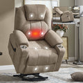 Up to 350 LBS polyester Power Lift Recliner Chair, Heavy Duty Motion Mechanism with 8-Point Vibration Massage and Lumbar Heating, USB and Type-C Ports, Stainless Steel Cup Holders, Khaki