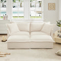 Slipcovered Sofa 2 Seater Sofa    With 2 Ottomans, 2 Seater Sleeper Sofa Bed Home Theater Oversized Sofa For Living Room, Chenille, Cream