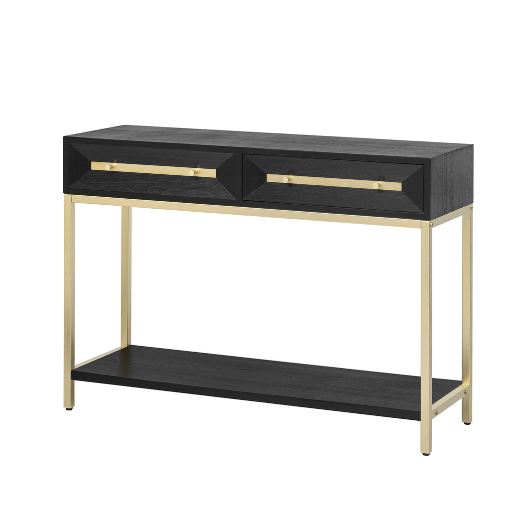 TREXM Entryway Table, Console Table with Two Drawers, Retro Hallway Table with Striking Geometric Design for Entryway and Living Room (Black)
