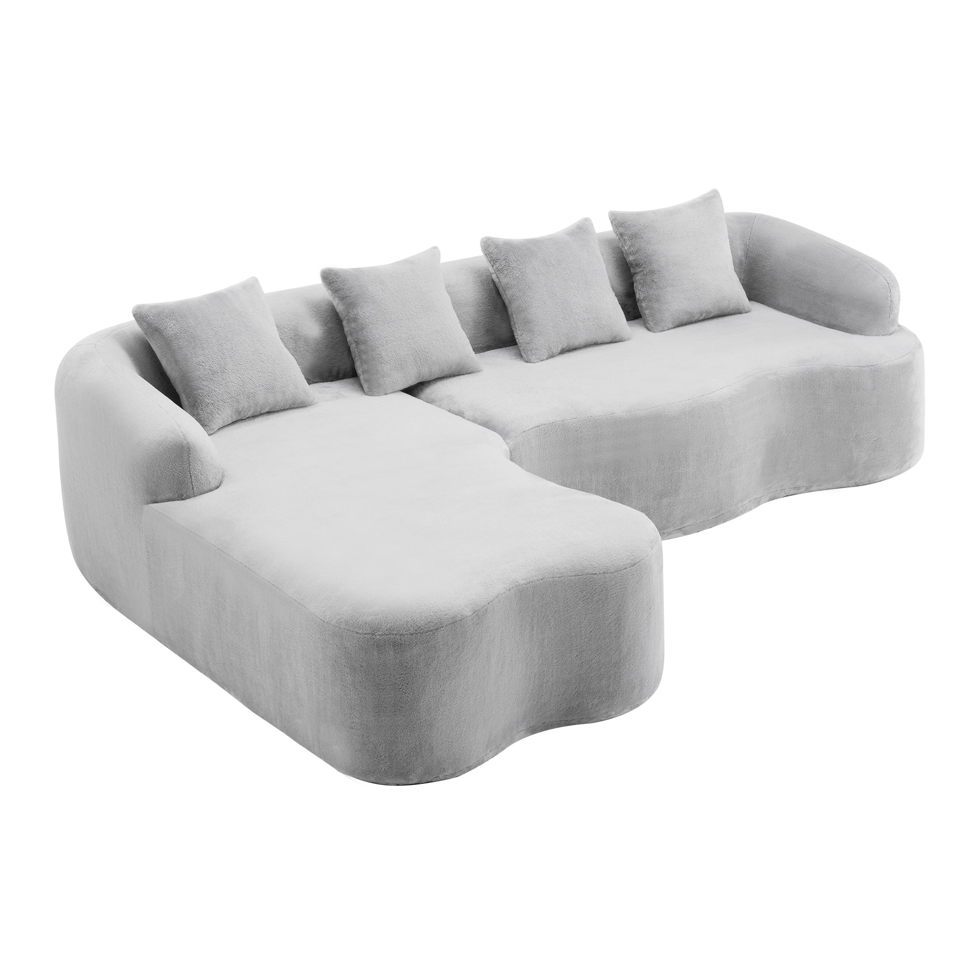 Full Compression L-Shape Sectional Sofa with Curved Chaise, Grey Modular Chenille Couch, High-Density for Apartment Living Room