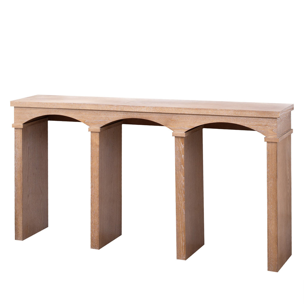Rustic Archway Console Table – 60'Long Entryway Table with Decorative Arched Legs, Natural Wood Finish, Narrow Sofa Table for Hallway, Living Room, or Foyer