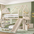 Full Size Loft Bed with Bookshelf Playful Design for Kids House-Shaped Structure with Slide High-Quality Safety Rails,Beige