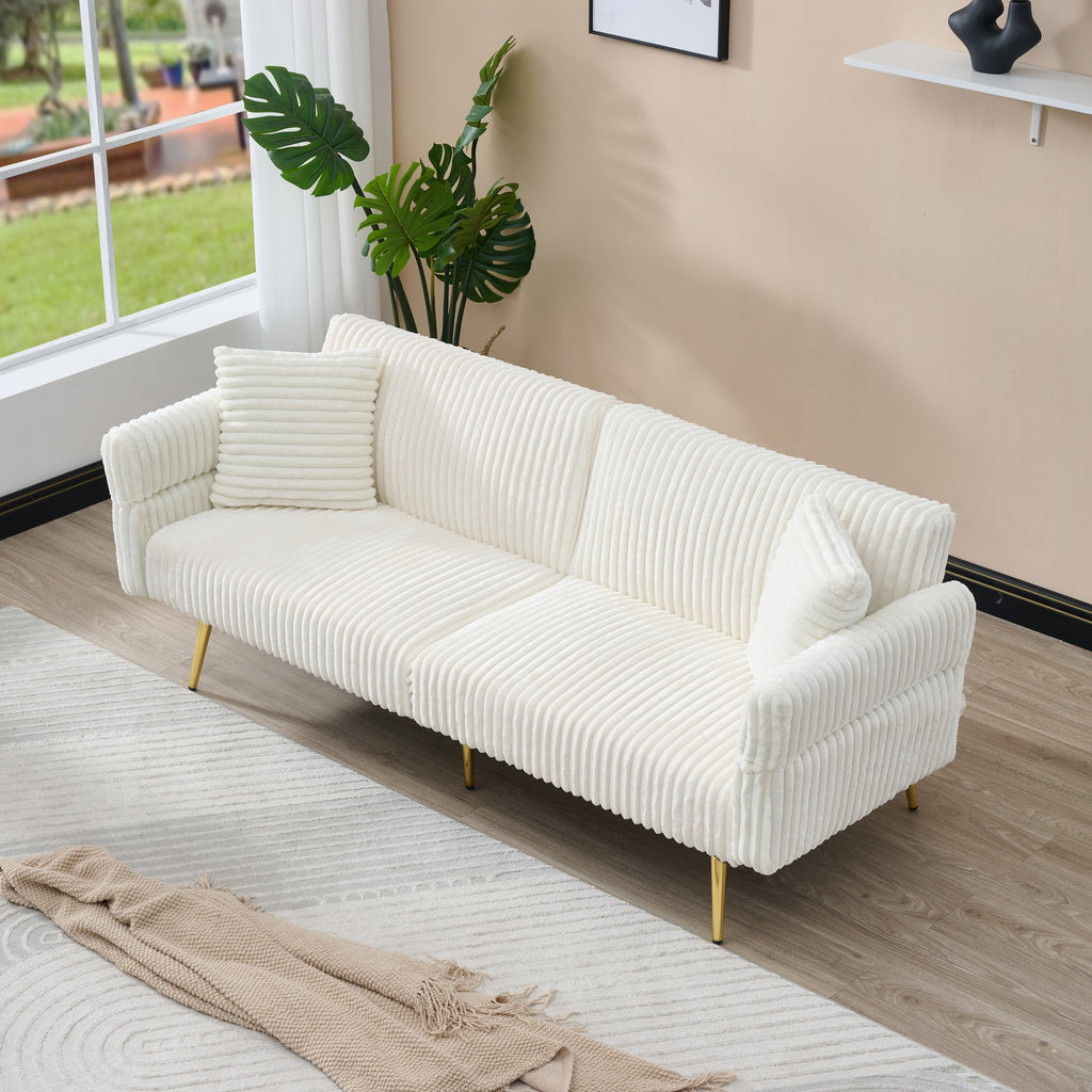 Corduroy Foldable Double Sofa Bed with Folding Armrests for Living Rooms and Small Spaces, 79 Inch