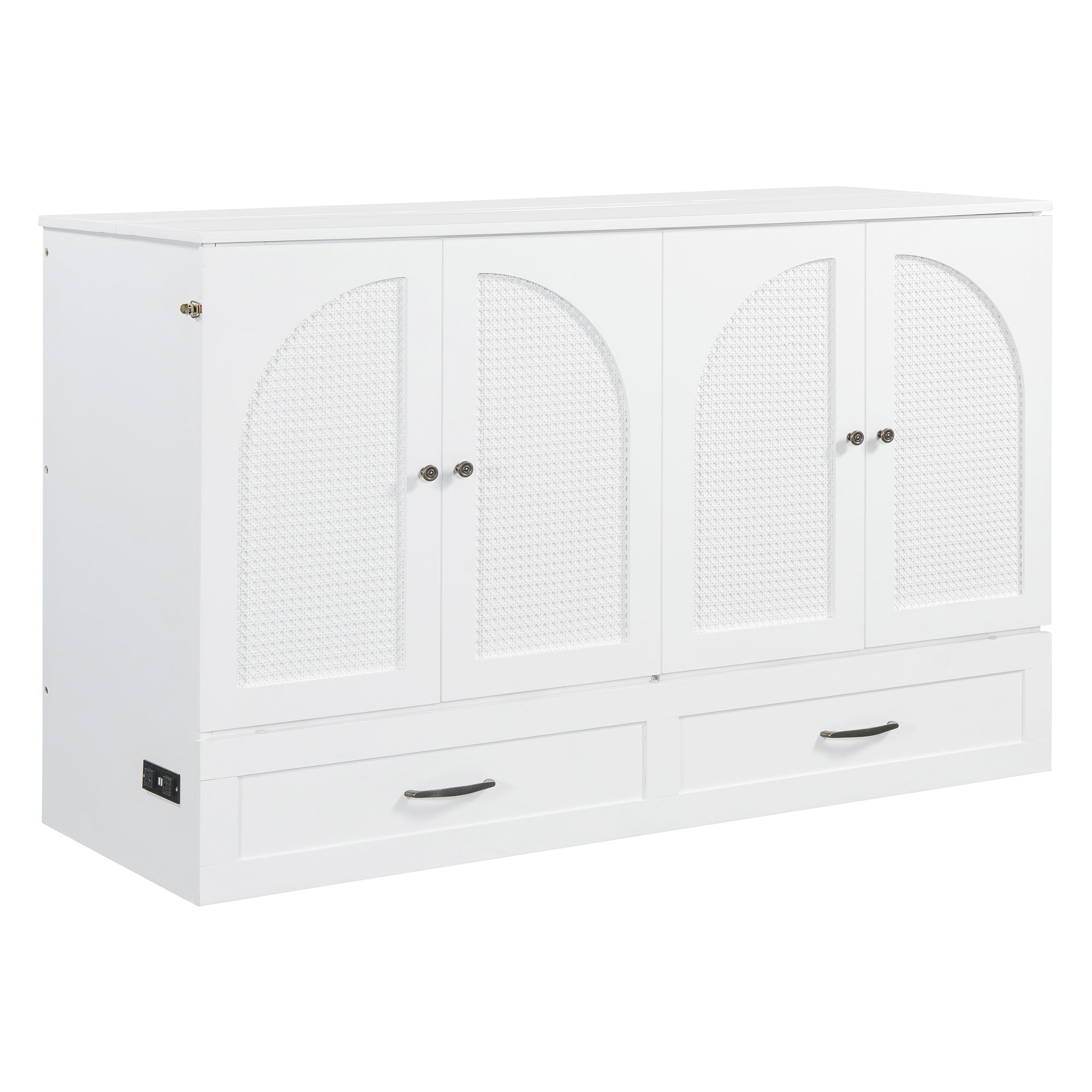 Queen Size Murphy Bed with Large Drawers, White