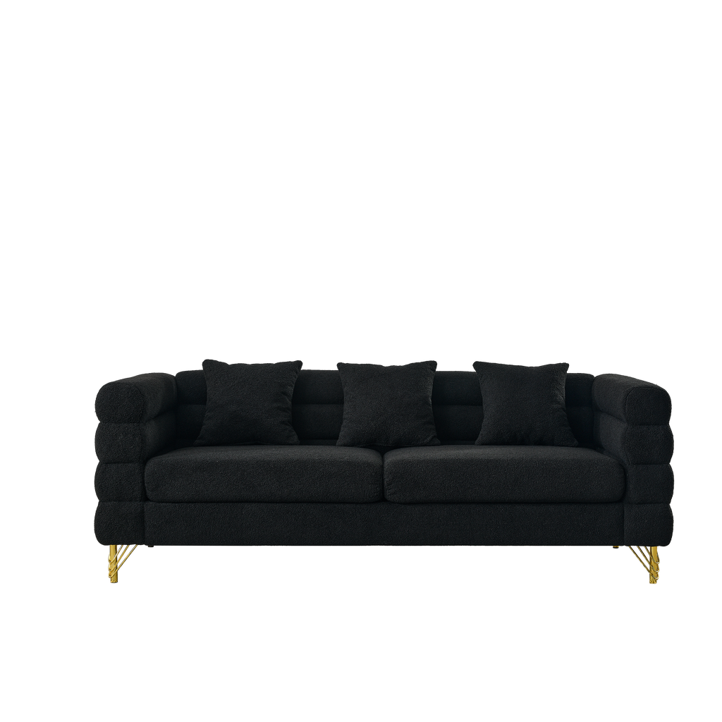 81 Inch Oversized 3 Seater Sectional Sofa, Living Room Comfort Fabric Sectional Sofe-Deep Seating Sectional Sofa, Soft Sitting with 3 Pillows for Living Room,Bedroom,Office, Black teddy(W834S00035)