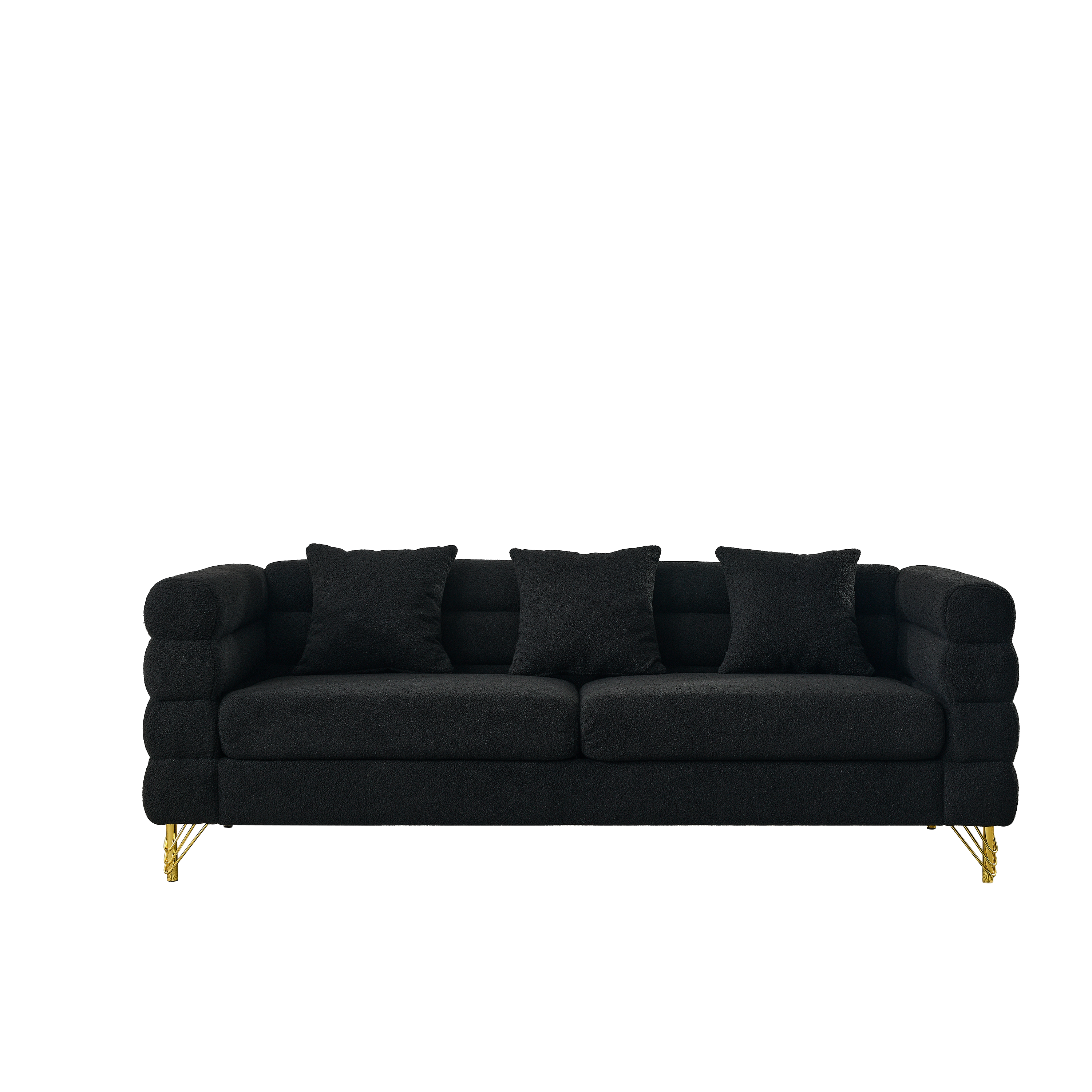 81 Inch Oversized 3 Seater Sectional Sofa, Living Room Comfort Fabric Sectional Sofe-Deep Seating Sectional Sofa, Soft Sitting with 3 Pillows for Living Room,Bedroom,Office, Black teddy(W834S00035)