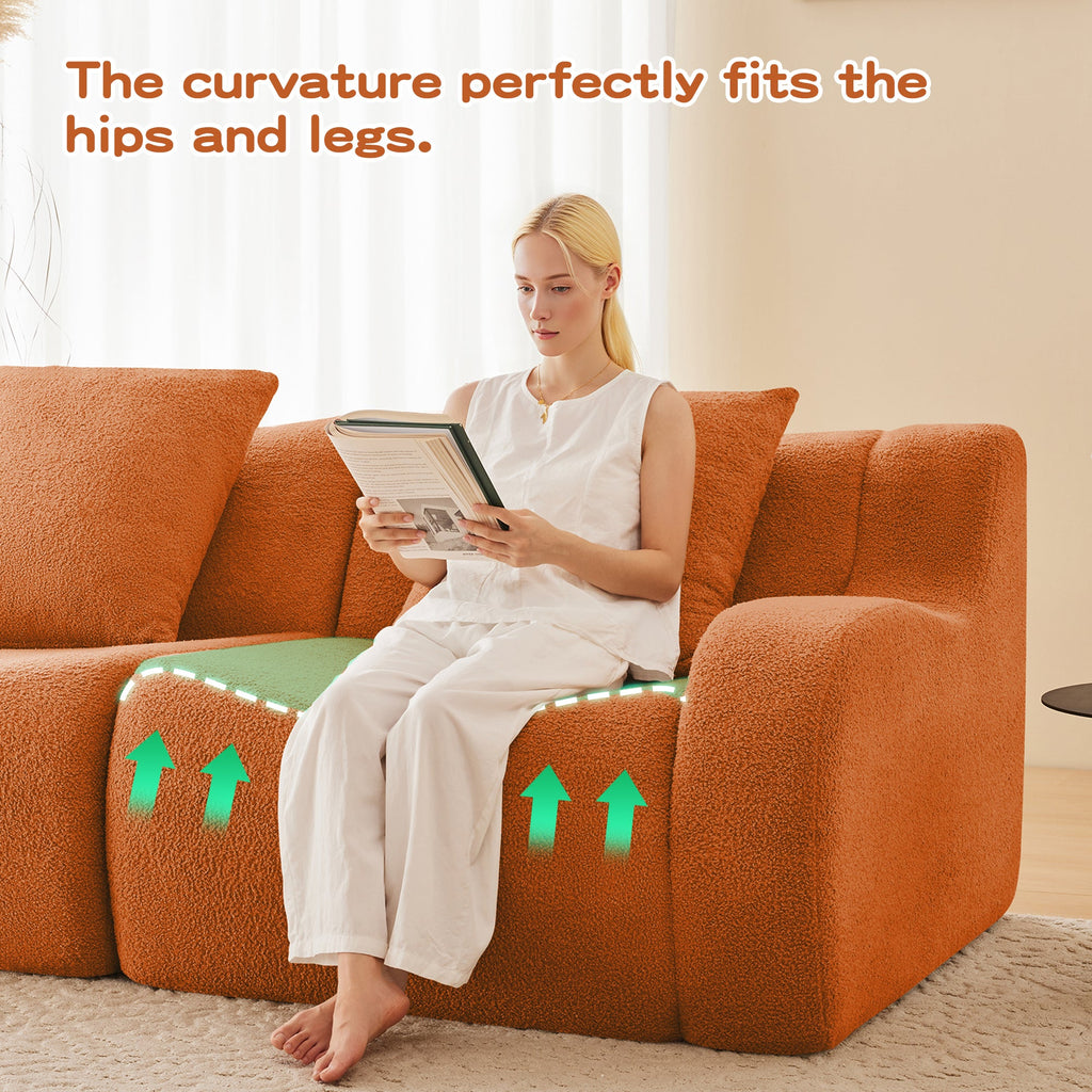 U-Shaped Boneless Sofa,Teddy Fabric No assembly required Curved armrest,Anti-slip Design,Streamlined Design 32D High Density Sponge,Full Compression Vacuum Packag,For Studies living Rooms,Orange