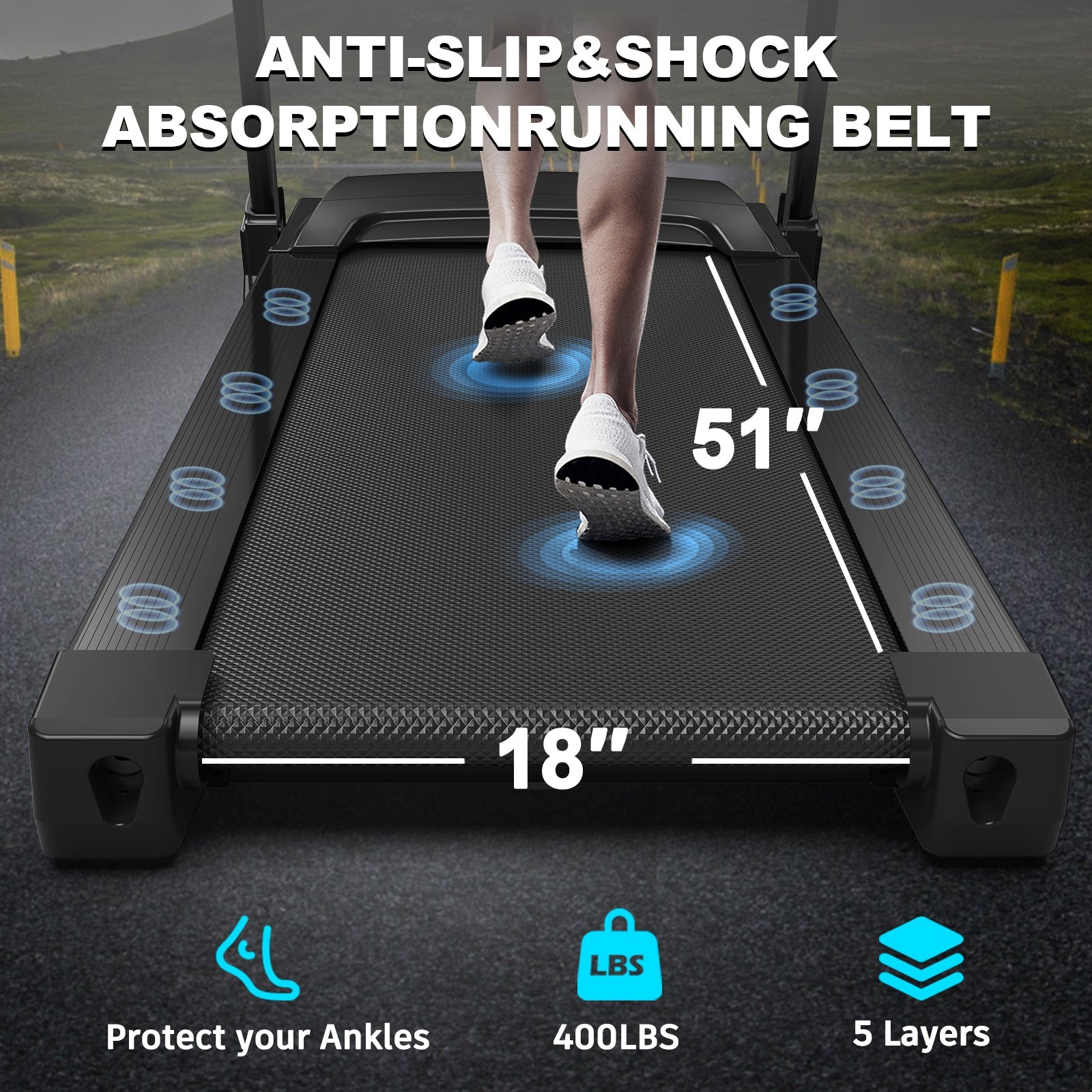 Treadmills for Home, Electric Treadmill with  Automatic Incline, Foldable 3.5HP Workout Running Machine Walking, Double Running Board Shock Absorption Pulse Sensor Bluetooth Speaker APP FITSHOW.400lbs