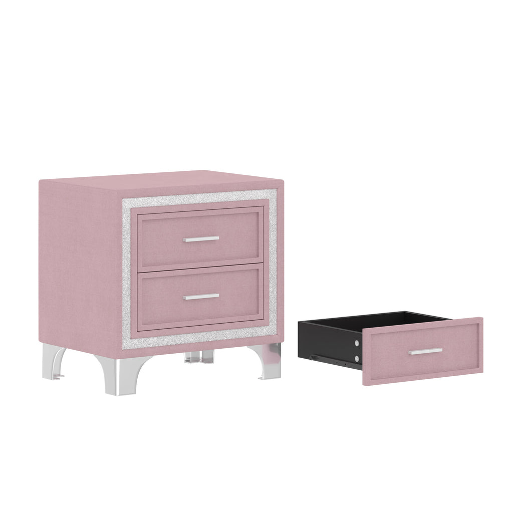 3-Pieces Bedroom Sets,Queen Size Upholstered Platform Bed with LED Lights and Two Nightstands-Pink