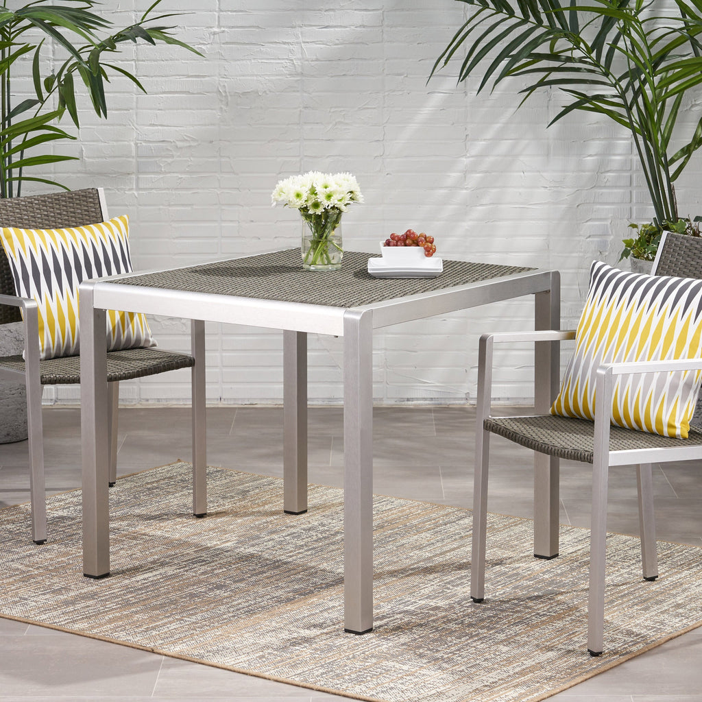 Fizz 35' Outdoor Square Dining Table with Aluminum Frame, Grey and Silver