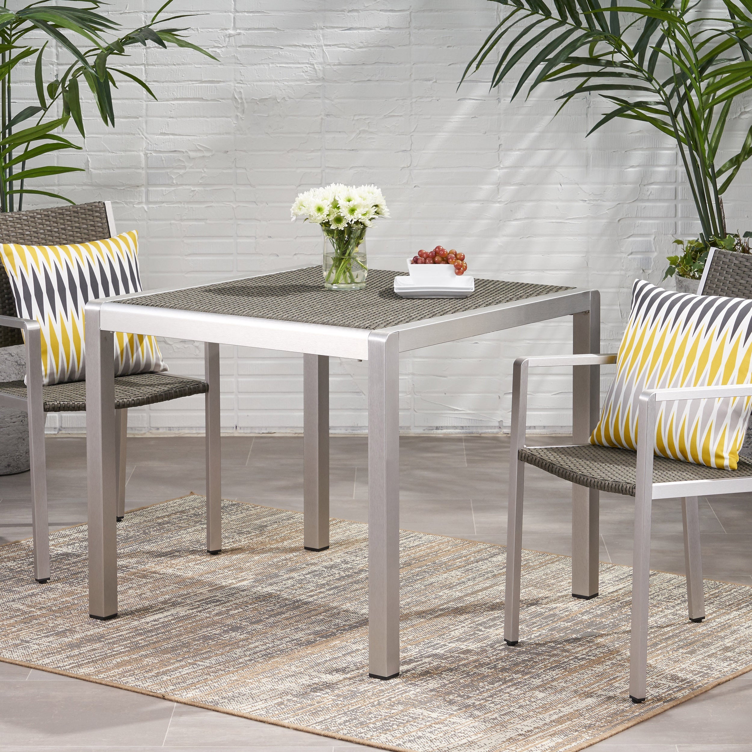Fizz 35' Outdoor Square Dining Table with Aluminum Frame, Grey and Silver