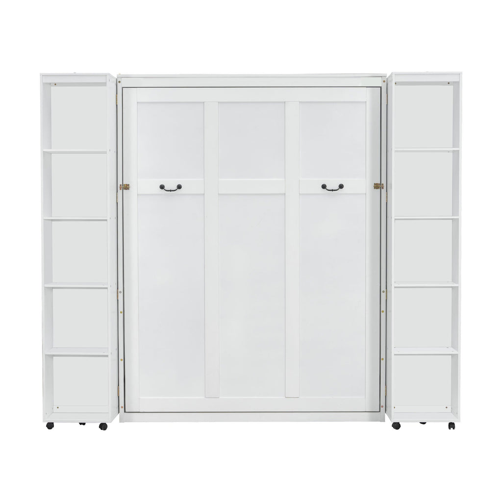 Queen Murphy Bed Wall Bed with Storage Doors, White